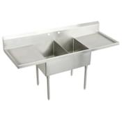 Elkay Weldbilt Stainless Steel 96" Floor Mount Double Bowl Food Service Scullery Sink with Left and Right Drain Board and Two Faucet Holes Stainless Steel