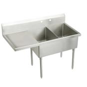 Elkay Weldbilt Stainless Steel 79-1/2" Floor Mount Double Bowl Food Service Scullery Sink with Left Side Drain Board and Two Faucet Holes Stainless Steel