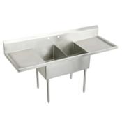 Elkay Weldbilt Stainless Steel 102" Floor Mount Double Bowl Food Service Scullery Sink with Left and Right Drain Board and Two Faucet Holes Stainless Steel