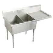 Elkay Weldbilt Stainless Steel 79-1/2" Floor Mount Double Bowl Food Service Scullery Sink Right Side Drain Board and Two Faucet Holes Stainless Steel