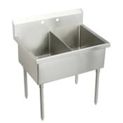 Elkay Weldbilt Stainless Steel 63" Floor Mount Double Bowl Food Service Scullery Sink with Four Faucet Holes Stainless Steel