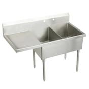 Elkay Weldbilt Stainless Steel 85-1/2" Floor Mount Double Bowl Food Service Scullery Sink with Left Side Drain Board and Two Faucet Holes Stainless Steel