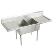 Elkay Weldbilt Stainless Steel 108" Floor Mount Double Bowl Food Service Scullery Sink with Left and Right Drain Board and Two Faucet Holes Stainless Steel