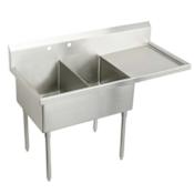 Elkay Weldbilt Stainless Steel 85-1/2" Floor Mount Double Bowl Food Service Scullery Sink Right Side Drain Board and Two Faucet Holes Stainless Steel