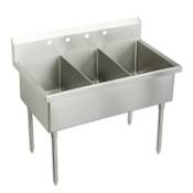 Elkay Weldbilt Stainless Steel 48" Floor Mount Triple Bowl Food Service Scullery Sink with Two Faucet Holes Stainless Steel