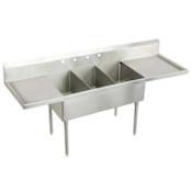 Elkay Weldbilt Stainless Steel 93" Floor Mount Triple Bowl Food Service Scullery Sink with Left and Right Drain Board and Four Faucet Holes Stainless Steel