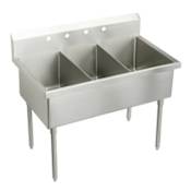 Elkay Weldbilt Stainless Steel 57" Floor Mount Triple Bowl Food Service Scullery Sink with Four Faucet Holes Stainless Steel