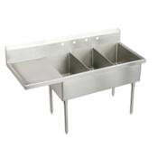 Elkay Weldbilt Stainless Steel 79-1/2" Floor Mount Triple Bowl Food Service Scullery Sink with Left Side Drain Board and Two Faucet Holes Stainless Steel