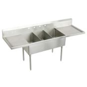 Elkay Weldbilt Stainless Steel 102" Floor Mount Triple Bowl Food Service Scullery Sink with Left and Right Drain Board and Two Faucet Holes Stainless Steel