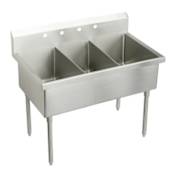 Elkay Weldbilt Stainless Steel 63" Floor Mount Triple Bowl Food Service Scullery Sink with Four Faucet Holes Stainless Steel