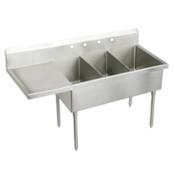 Elkay Weldbilt Stainless Steel 97-1/2" Floor Mount Triple Bowl Food Service Scullery Sink with Left Side Drain Board and Four Faucet Holes Stainless Steel