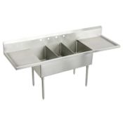 Elkay Weldbilt Stainless Steel 120" Floor Mount Triple Bowl Food Service Scullery Sink with Left and Right Drain Board and Four Faucet Holes Stainless Steel