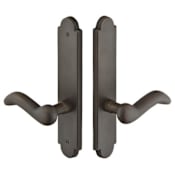 Emtek Sandcast Bronze Door Configuration 2 Patio Multi Point Narrow Arched Trim Lever Set with American Cylinder Above Handle Medium Bronze