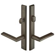 Emtek Sandcast Bronze Door Configuration 3 Thumbturn Multi Point Narrow Trim Lever Set with American Cylinder Above Handle Medium Bronze