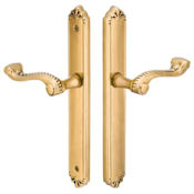 Emtek Designer Brass Door Configuration 5 Inactive Multi Point Trim Lever Set with European Cylinder Below Handle French Antique