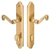Emtek Classic Brass Door Configuration 5 Patio Multi Point Narrow Trim Lever Set with European Cylinder Below Handle French Antique