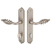 Emtek Designer Brass Door Configuration 5 Inactive Multi Point Narrow Trim Lever Set with European Cylinder Below Handle French Antique