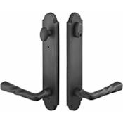 Emtek Sandcast Bronze Door Configuration 7 Keyed Entry Multi Point Arched Trim Lever Set with American Cylinder Above Handle Flat Black