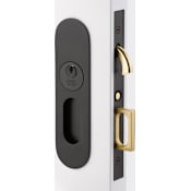 Emtek Narrow Oval 7-1/4 Inch Tall Single Cylinder Keyed Entry Mortise Pocket Door Lock for 2" Thick Doors Flat Black