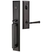Emtek Melrose Right Handed Full Plate Single Cylinder Keyed Entry Handleset with Merrimack Interior Lever Flat Black