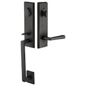 Emtek Rustic Modern Rectangular One Piece Single Cylinder Keyed Entry Handleset from the Sandcast Bronze Collection Flat Black Bronze