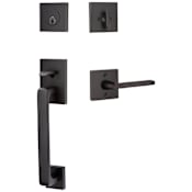 Emtek Baden Right Handed Sectional Single Cylinder Keyed Entry Handleset with Helios Interior Lever Flat Black