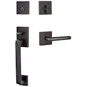 Emtek Baden Right Handed Sectional Single Cylinder Keyed Entry Handleset with Stuttgart Interior Lever Flat Black