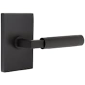 Emtek Knurled L-Square Right Handed Non-Turning Two-Sided Dummy Door Lever Set with Modern Rectangular Rose from the SELECT Brass Collection Flat Black