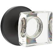 Emtek Modern Square Reversible Non-Turning Two-Sided Dummy Door Knob Set from the Crystal Collection Flat Black