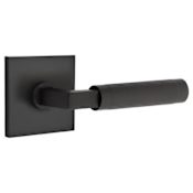 Emtek Knurled L-Square Left Handed Passage Door Lever Set with Square Rose from the SELECT Brass Collection Flat Black