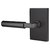 Emtek Hercules Left Handed Passage Door Lever Set with Modern Rectangular Rose from the Brass Modern Collection Flat Black
