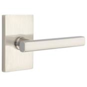 Emtek Freestone Left Handed Privacy Door Lever Set with Modern Rectangular Rose from the Urban Modern Collection Satin Nickel