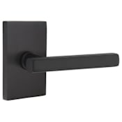 Emtek Freestone Left Handed Privacy Door Lever Set with Modern Rectangular Rose from the Urban Modern Collection Flat Black