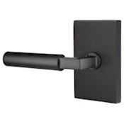 Emtek Hercules Left Handed Privacy Door Lever Set with Modern Rectangular Rose from the Brass Modern Collection Flat Black