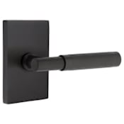 Emtek Knurled T-Bar Right Handed Privacy Door Lever Set with Modern Rectangular Rose from the SELECT Brass Collection Flat Black