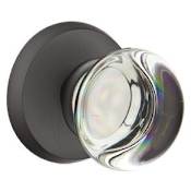 Emtek Providence Crystal Passage Door Knob with Sandcast Bronze Rosette Flat Black