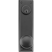Emtek Quincy Sideplate Single Cylinder Keyed Entry Door Knob or Lever Set with 3-5/8 Inch Center to Center Flat Black
