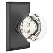 Emtek Old Town Passage Door Knob Set with Rectangular Rose from the Brass Crystal Collection Flat Black