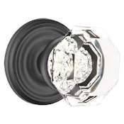 Emtek Old Town Clear Crystal Privacy Door Knob Set with Brass Rosette Flat Black
