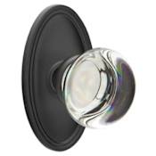 Emtek Providence Crystal Privacy Door Knob with Solid Brass Rosette Flat Black