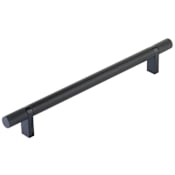 Emtek Knurled 8 Inch Center to Center Bar Cabinet Pull with Rectangular Bar Stem from the SELECT Collection Flat Black / Flat Black Stem