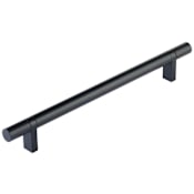 Emtek Smooth 8 Inch Center to Center Bar Cabinet Pull with Rectangular Bar Stem from the SELECT Collection Flat Black / Flat Black Stem