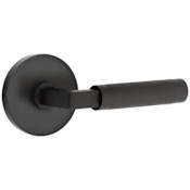 Emtek Knurled L-Square Passage Door Lever Set with Disk Rose and Concealed Screws from the SELECT Brass Collection Flat Black