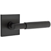 Emtek Knurled T-Bar Passage Door Lever Set with Square Rose and Concealed Screws from the SELECT Brass Collection Flat Black