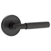 Emtek Knurled T-Bar Privacy Door Lever Set with Disk Rose and Concealed Screws from the SELECT Brass Collection Flat Black