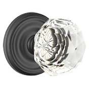 Emtek Diamond Crystal Privacy Door Knobset with Brass Rosette and the Concealed Screws Flat Black