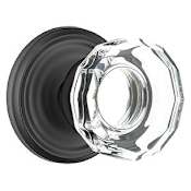 Emtek Lowell Crystal Privacy Door Knob Set with Brass Rosette and Concealed Screws Flat Black