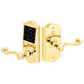 Emtek EMTouch Electronic Touchscreen Keypad Door Lever Set from the Classic Brass Collection Lifetime Polished Brass