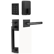 Emtek Empowered 2 Hercules Knurled Left Handed Sectional Touchpad/Fingerprint Key Free Entry Handleset with Stuttgart Interior Lever with Bluetooth Flat Black