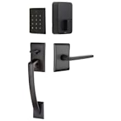 Emtek Empowered 2 Ares Left Handed Sectional Electronic Touchpad/Fingerprint Key Free Entry Handleset with Hermes Interior Lever and Bluetooth/WiFi Flat Black